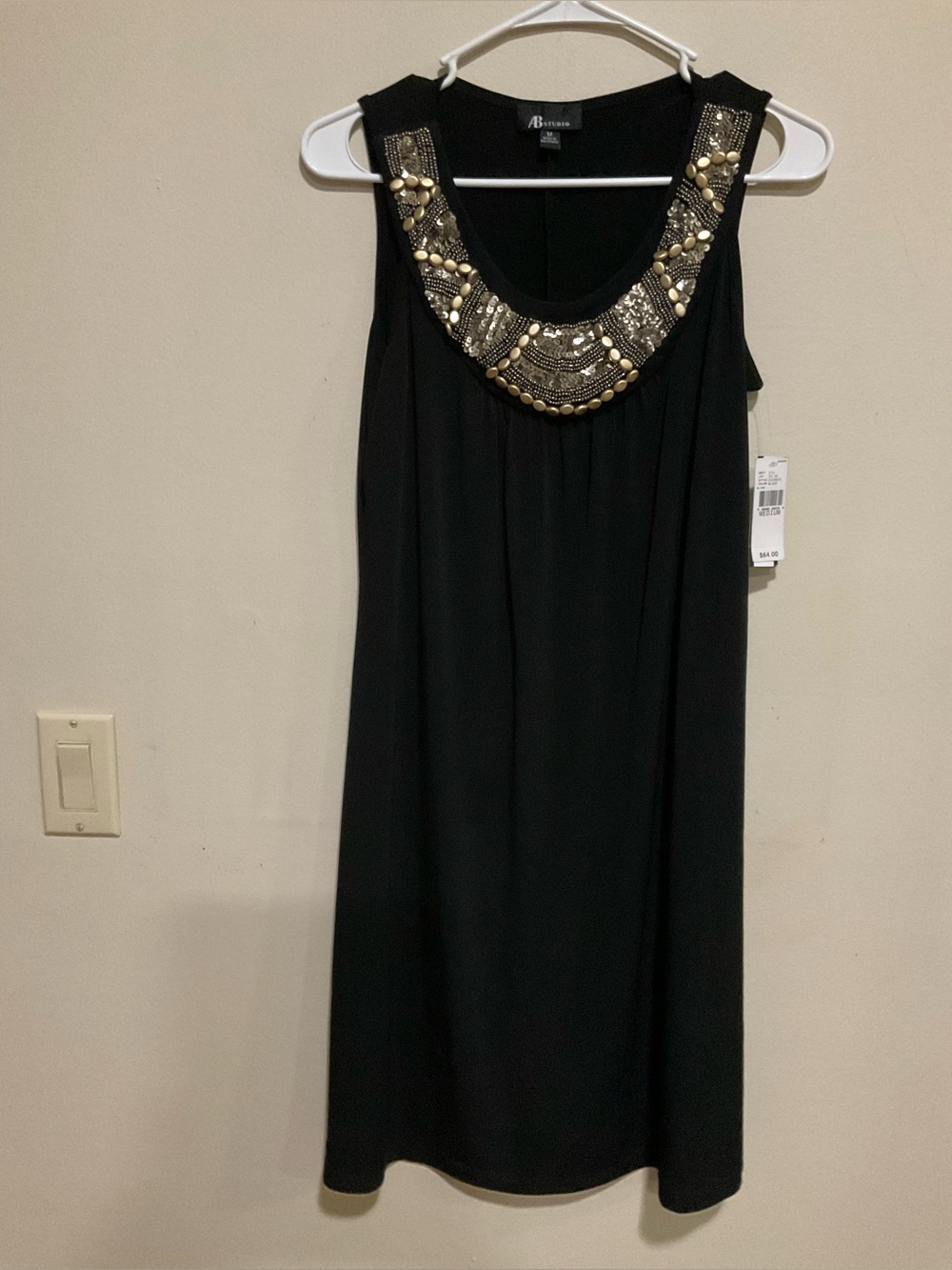 AB Studio Women's Black Sleeveless Design Neckline Dress